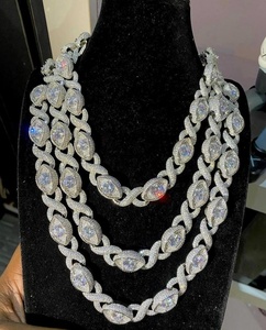 Luxury Hiphop <b>Statement</b> <b>Necklace</b> Marquise Cut Moissanite Cuban Link Chain 925 Silver Unisex Party Jewelry - Product Image 1