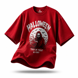 Wholesale Men's Halloween T Shirt Red Oversized Cotton Tee Grim Reaper Skull Pumpkin Bat Graphic Print Short Sleeve Gothic Shirt - Product Image 2