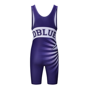 Combinaison de lutte violette pour homme, ajustée, une pièce, en spandex et polyester extensible, vêtements d'arts martiaux, taille adulte - Product Image 1