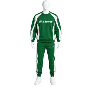 Ensemble de survêtement vert avec bande latérale contrastante, sweat-shirt à capuche et pantalon de jogging, tenue de sport décontractée deux pièces - Product Image 1
