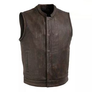 Chaleco de Cuero Genuino para Hombre, Cuello Alto, Cierre de Cremallera, Estilo Motero, Color Sólido, Bolsillos, Largo Regular, Ropa Exterior Otoño 2026 - Product Image 1