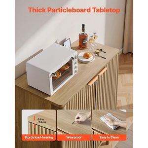 Mobiletto Bar Caffè a 2 Ripiani Scanalato Stile Mid-Century con 4 Ante Scorrevoli, Credenza Buffet per Soggiorno - Product Image 5