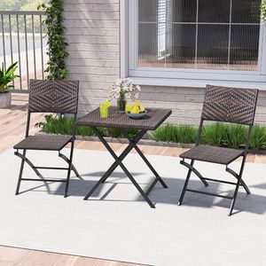 Set Bistrot in Rattan a 3 Pezzi, Tavolo e Sedie Pieghevoli da Esterno con Seduta in Vimini - Product Image 2
