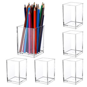 Organizador de escritorio de acrílico transparente con compartimentos para bolígrafos, lápices, artículos de oficina y escolares, al por mayor. - Product Image 4