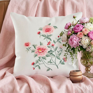 Fundas de Cojín Cuadradas Bordadas a Mano con Hermosas Rosas, para Uso Doméstico, de Lino Natural, Lavables, con Cierre de Cremallera, Venta al Por Mayor Personalizada - Product Image 3