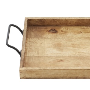 Ensemble de plateaux de rangement en bois massif de qualité supérieure avec poignées métalliques robustes, finition rustique, design empilable pour la décoration de table à manger ou de table basse - Product Image 2