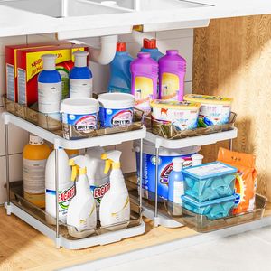 Organizzatori impilabili a 2 livelli per lavabo, contenitori multiuso per dispensa da cucina e armadietto estraibile per medicinali - Product Image 5