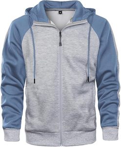 Sudadera con capucha para hombre con cremallera completa, manga raglán, bloques de color, informal, con bolsillo, transpirable, logotipo personalizado, venta al por mayor directa de fábrica OEM - Product Image 4