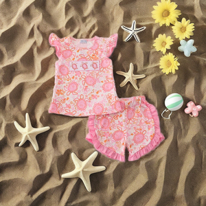 Bonito y cómodo traje de baño rosa para niñas con bordado de lazo de dos piezas para vacaciones en la playa y juegos junto a la piscina vestidos de bebé - Product Image 4