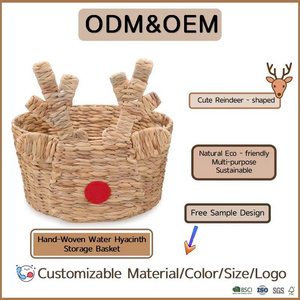 Cesta de Almacenamiento Decorativa de Jacinto de Agua Tejida a Mano con Diseño de Reno Navideño, Estilo de Dibujos Animados, para Regalos, Habitación Infantil, Sala de Estar - Product Image 2