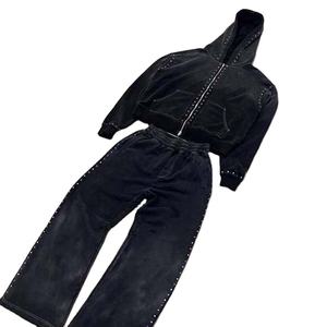 Ensemble de survêtements pour hommes Joggers Survêtements pour hommes OEM Logo personnalisé Conception Survêtement Haute Qualité 100% Coton lavé à l'acide Strass - Product Image 4