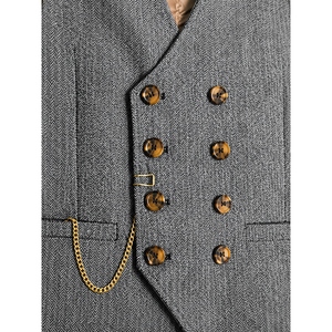 Gilet en tweed croisé sur mesure pour homme, motif chevrons de qualité supérieure, gilet de costume classique et habillé pour affaires et mariages - Product Image 3