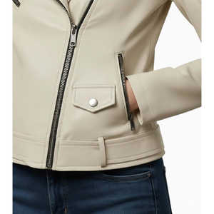 Veste courte en cuir d'agneau beige classique de qualité supérieure pour femmes Leathertex - Taille XS pour la saison d'automne - Product Image 1