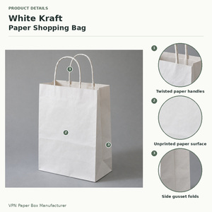 Custom <b>White</b> Kraft Paper Shopping <b>Bags</b> with Twisted Handles and Optional Logo Printing - Product Image 6