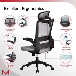 Sedia da Ufficio Ergonomica in Rete, Capacità 300 LBS, Comoda Sedia da Gaming con Schienale Alto e Ruote per Lunghe Sessioni - Product Image 4