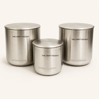 Bocaux à bougies minimalistes en acier inoxydable avec couvercles, vente en gros, logo personnalisé, récipients métalliques pour bougies, acier brossé, contenants vides