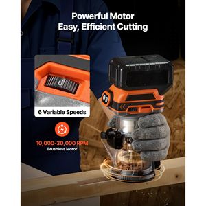 Fresatrice palmare a batteria 18V brushless compatta con mandrino da 1/4 di pollice, velocità variabile, base fissa e rifilatore per bordi - Product Image 2