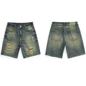 Men's Breathable <b>Y2K</b> Vintage Distressed Denim Shorts Mid Waist Straight Leg Ripped Cotton Casual Summer Streetwear Party Hole - Product Image 3