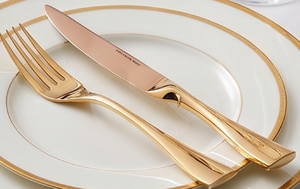 Modern Luxury Gold Curved Flatware Set <b>Champagne</b> Gold PVD Rust Resistant Metal Cutlery For Wedding Fine Dining And Restaurant - Product Image 3