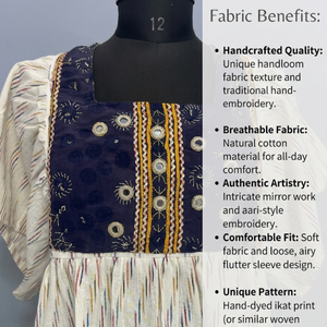 Vestido Corto de Algodón Ikat para Mujer, Mangas con Volantes, Cintura Imperio, Corte en A, Mini Vestido con Bordado, Estilo Casual para Verano - Product Image 6