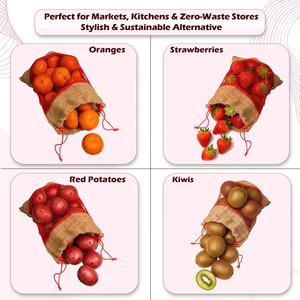 Bolsa de malla de yute con cordón, 32x22cm, reutilizable, ecológica, biodegradable, 100% natural, capacidad de 2kg, saco para almacenamiento de alimentos para frutas - Product Image 5