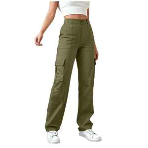 Women’s Wide Leg <b>Cargo</b> Pants Washed Lightweight <b>Stretch</b> Elastic Waist Multi Pocket Loose Fit Casual Solid Color Trousers - Product Image 1