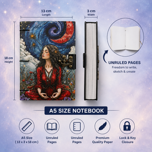 Celestial Moon Girl Lock Diary Notebook <b>A5</b> Cardboard Journal | Handmade Artistic Writing Diary Metal Clasp Closure 100 Sheets - Product Image 6
