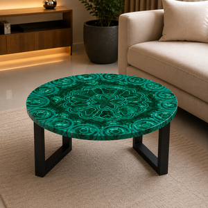 High Quality Round Malachite Dining <b>Table</b> Natural Green Gemstone Furniture Luxury Semi Precious Stone Tabletop Modern Handmade - Product Image 1