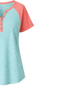 Aqua Blue Coral Women T Shirt Short Sleeve Henley Neck Raglan Tee Soft Cotton Casual Summer <b>Top</b> Breathable Comfortable Daily - Product Image 5