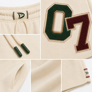 Shorts de Felpa Crema con Aplique del Logotipo O7, Cintura con Cordón Ajustable, Pantalones Cortos Casuales para Mujer - Product Image 6