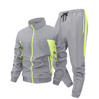 Ensemble de survêtement de sport pour homme gris et vert fluo, veste coupe-vent et pantalon de jogging
