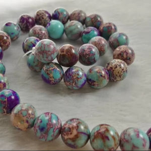 Cuentas de piedra de jaspe natural de sedimento marino de hebra completa para la fabricación de joyas - Product Image 1