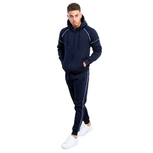 Chándal Azul Marino con Capucha para Hombre, Manga Larga, Color Sólido, Cierre con Cordón, Ropa Casual, Bolsillos Laterales, Transpirable, 100% Algodón - Product Image 4