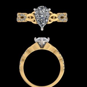 แหวนหมั้นเพชรทรงลูกแพร์แบบอินฟินิตี้ทวิสต์ ทองคำแท้สีเหลือง ประดับด้วยลายเซลติกน็อต งานแฮนด์เมด ฝังเพชรแบบพาเว่ สำหรับเจ้าสาว เครื่องประดับชั้นดี - Product Image 2