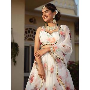 Lehenga Choli en organza imprimé blanc de créateur élégant pour femme - Product Image 2
