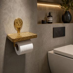 Luxury Brass Toilet Paper Holder with <b>Shelf</b> <b>Wall</b> Mounted Antique <b>Gold</b> Tissue Roll Holder Decorative Bathroom Hardware Organizer - Product Image 2