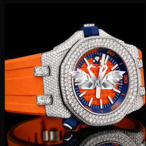 Premium Sports <b>Watch</b> for Men, Orange Waffle Dial, Full Moissanite Paved <b>Case</b> and Bezel - Product Image 4