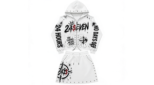 Conjunto de Sudadera con Capucha de 2 Piezas para Mujer, Color Rosa, con Detalles de Remaches, Estampado de Letras, Estilo Urbano, Falda por Encima de la Rodilla, Manga Larga con Cierre - Product Image 6