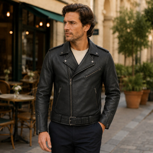Chaqueta de cuero para hombre, color marrón, con cuello alto, estilo retro vintage, para motociclista, informal, de invierno, venta al por mayor - Product Image 6