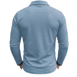 Polo de performance à manches longues pour homme – Haut en maille décontracté coupe ajustée avec patte de boutonnage contrastante et poignets à bordure contrastante - Product Image 3