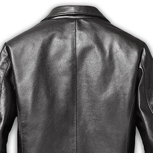 Chaqueta de Cuero Genuino Negra para Hombre de Alta Calidad, Corte Entallado, Cuello Camisero, Cierre de Cremallera, Estilo Casual para Otoño - Product Image 6