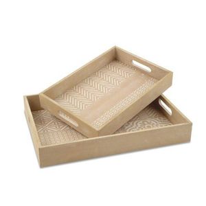 Round Natural Oak Wood Serving <b>Tray</b> with Cutout Handles <b>Large</b> Wooden Decorative <b>Tray</b> for Coffee Table Ottoman Kitchen Decor - Product Image 5