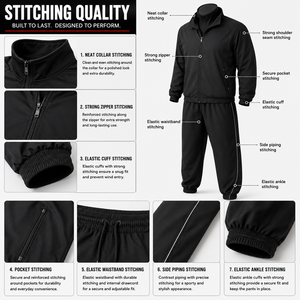 Men's <b>Black</b> <b>Windbreaker</b> Tracksuit Set Full Zip Jacket With Side Pockets And Drawstring Pants Casual Autumn Wear - Product Image 6