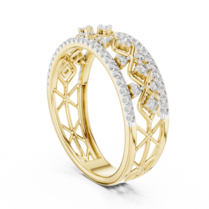Bague de mariage géométrique large en or jaune 14K 18K avec diamant rond brillant de laboratoire DEF VVS, pavé, pour mariée - Fabricant de bijoux - Product Image 4