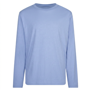 T-shirt unisexe en coton bleu clair à manches longues, uni, teint, pour adultes - Product Image 1