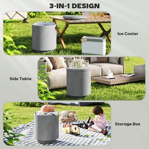 Lightweight 2.6 Gal Outdoor Side <b>Table</b> 3-in-1 Concrete Cooler Bar with Storage Removable <b>Ice</b> <b>Bucket</b> and Light Gray Lid - Product Image 4