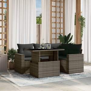 Conjunto de Sofá de Jardín de Ratán PE Gris con Acero con Recubrimiento en Polvo y Vidrio Templado, Muebles de Exterior Premium - Product Image 1