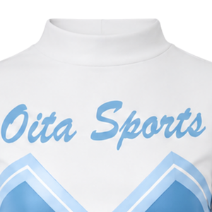 Ensemble uniforme de cheerleading sublimé bleu clair et blanc à manches longues avec jupe plissée pour l'entraînement et la performance des équipes sportives - Product Image 4