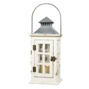 Farol de metal vintage blanco para colgar o colocar sobre la mesa, con cristal transparente, estilo rústico, para decoración del hogar, patio o bodas. - Product Image 5