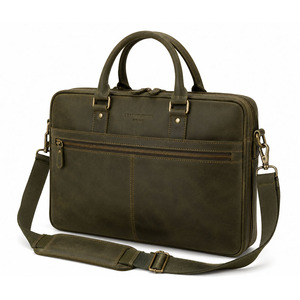 Genuine Leather Laptop <b>Bag</b> Padded <b>Computer</b> Briefcase with Multiple Compartments Adjustable Shoulder Strap - Product Image 1